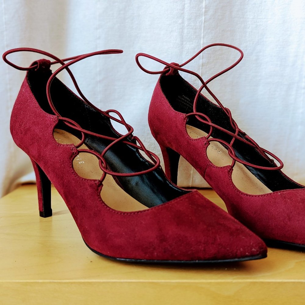 Burgundy Pumps with Strappy Lace-up Detail ( Kelly & Katie , Size 9, NWOT)